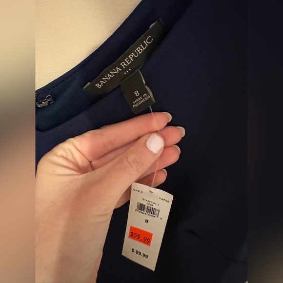 Banana Republic Navy Blue Dress Size 8 Midi Back Zip NWT NEW - Picture 2 of 4